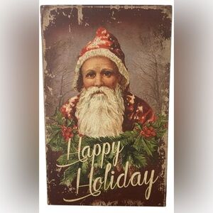 WOODEN SANTA CHRISTMAS BOX GIFT WRAP RUSTIC HOLIDAY DECOR OLD FASHIONED